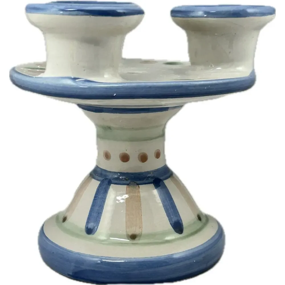 M. A. Hadley Pottery Triple Candlestick‎ Holder Chipped